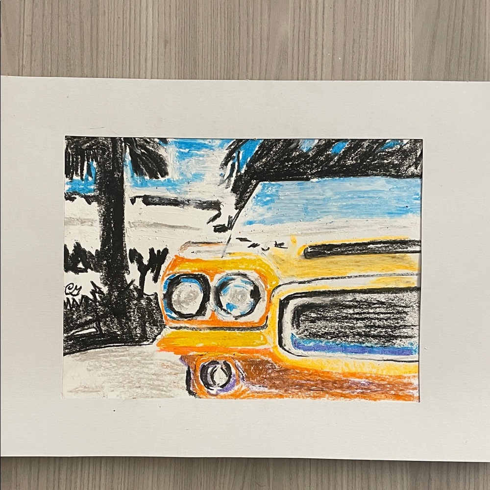 Vibrant Orange and Blue Car Artwork